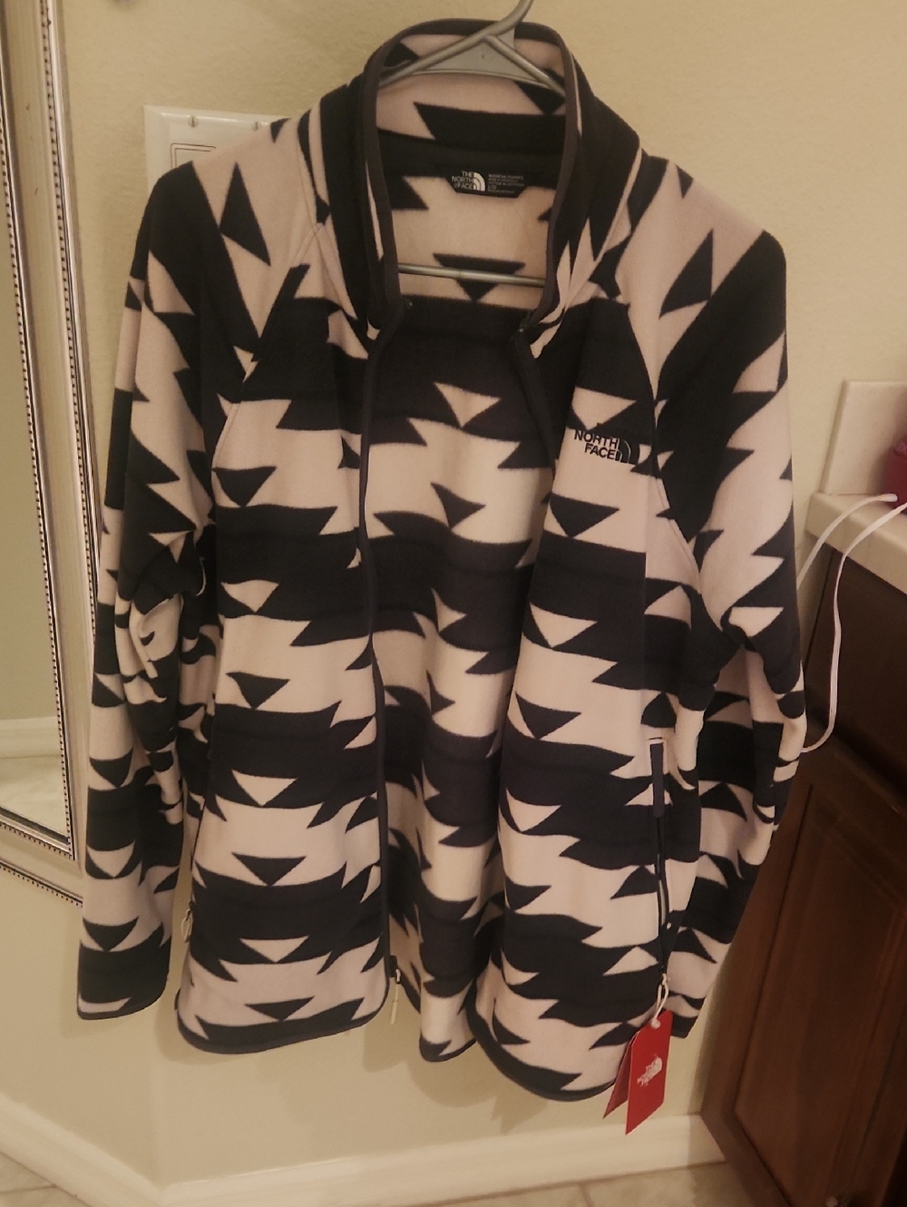 The North Face Black & Cream Geometric Fleece Jacket